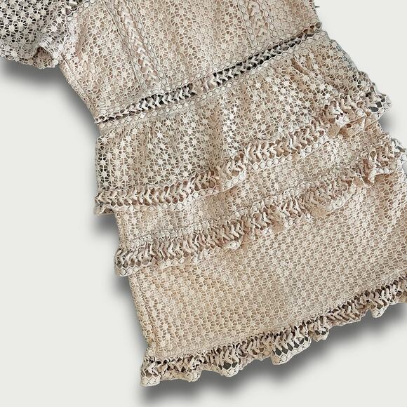 AQUA BODYCON KNIT YOLK LACE EYELET TIER MINI DRESS MEDIUM BLUSH PINK - Picture 11 of 14